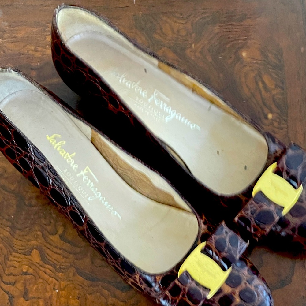Salvatore Ferragamo Women's Leopard Print Flats with Yellow Accents
